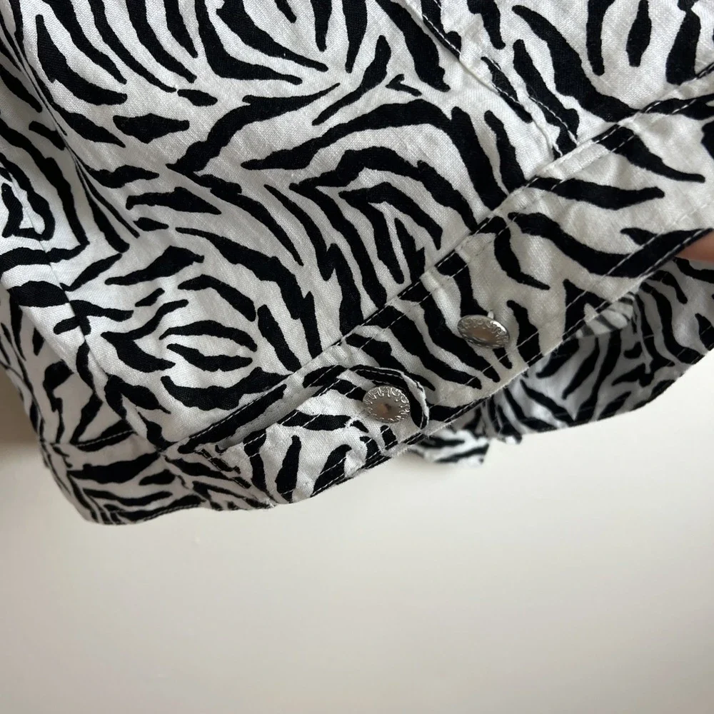 Anthropologie Lucy & Laurel 100% Linen Light Jacket Plus Size 3X‎ Trucker Zebra